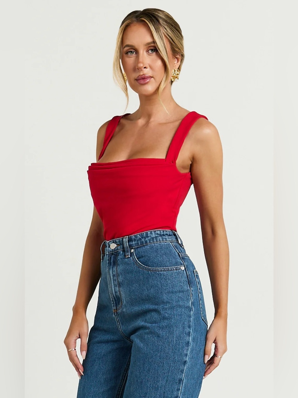 Showpo Donna Cowl Neck Corset Top in Red - Picture 4 of 9